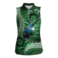 Tui Bird Koru Silver Fern Aotearoa Women Sleeveless Polo Shirt LT9 Female Green - Polynesian Pride