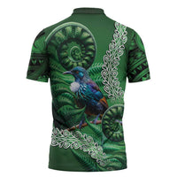 Tui Bird Koru Silver Fern Aotearoa Zipper Polo Shirt LT9 - Polynesian Pride