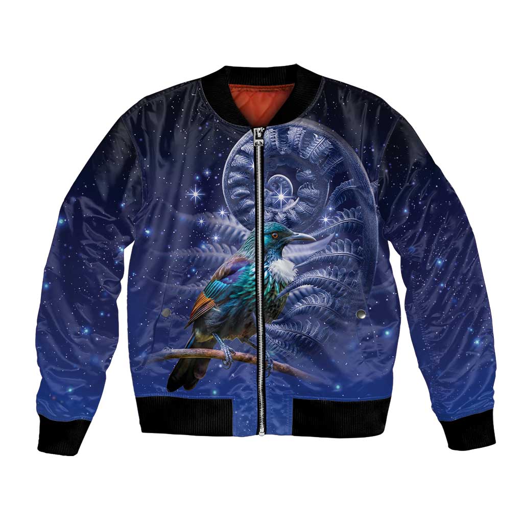 Tui Bird Matariki Galaxy Bomber Jacket Koru Silver Fern Aotearoa LT9 Unisex Galaxy - Polynesian Pride