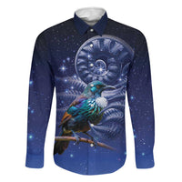 Tui Bird Matariki Galaxy Family Matching Puletasi and Hawaiian Shirt Koru Silver Fern Aotearoa LT9 Dad's Shirt - Long Sleeve Galaxy - Polynesian Pride