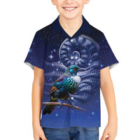 Tui Bird Matariki Galaxy Family Matching Short Sleeve Bodycon Dress and Hawaiian Shirt Koru Silver Fern Aotearoa LT9 Son's Shirt Galaxy - Polynesian Pride