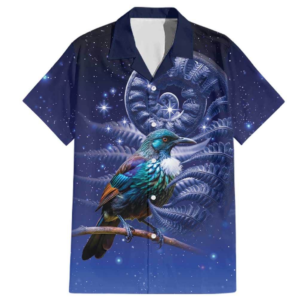 Tui Bird Matariki Galaxy Family Matching Tank Maxi Dress and Hawaiian Shirt Koru Silver Fern Aotearoa LT9 Dad's Shirt - Short Sleeve Galaxy - Polynesian Pride