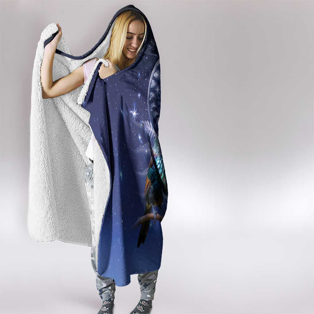 Tui Bird Matariki Galaxy Hooded Blanket Koru Silver Fern Aotearoa