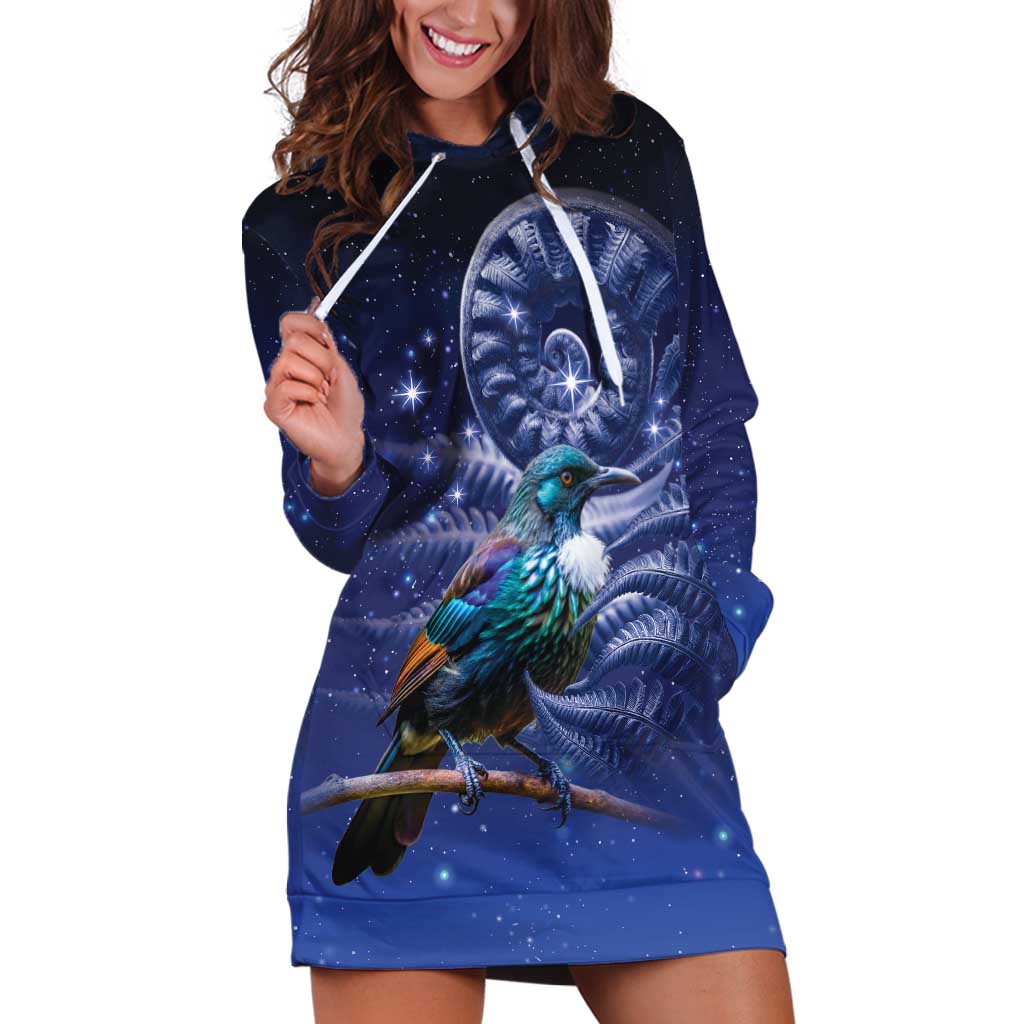 Tui Bird Matariki Galaxy Hoodie Dress Koru Silver Fern Aotearoa LT9 Galaxy - Polynesian Pride