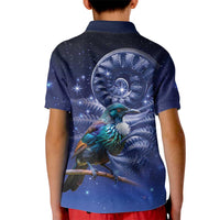 Tui Bird Matariki Galaxy Kid Polo Shirt Koru Silver Fern Aotearoa LT9 - Polynesian Pride