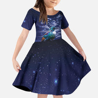 Tui Bird Matariki Galaxy Kid Short Sleeve Dress Koru Silver Fern Aotearoa