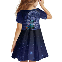 Tui Bird Matariki Galaxy Kid Short Sleeve Dress Koru Silver Fern Aotearoa