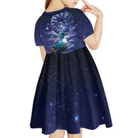 Tui Bird Matariki Galaxy Kid Short Sleeve Dress Koru Silver Fern Aotearoa