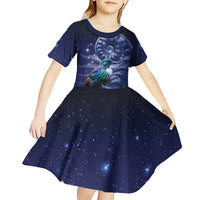 Tui Bird Matariki Galaxy Kid Short Sleeve Dress Koru Silver Fern Aotearoa