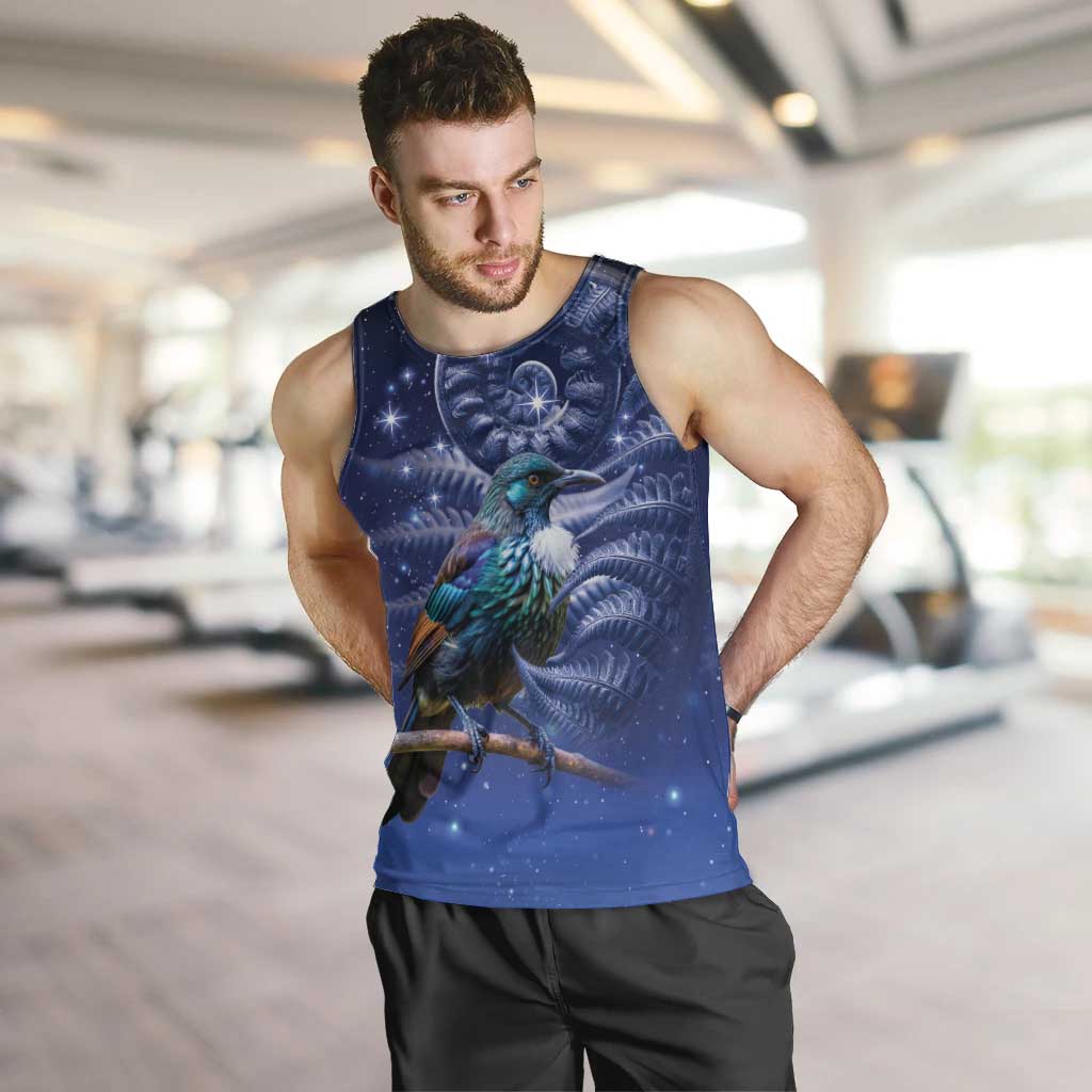 Tui Bird Matariki Galaxy Men Tank Top Koru Silver Fern Aotearoa