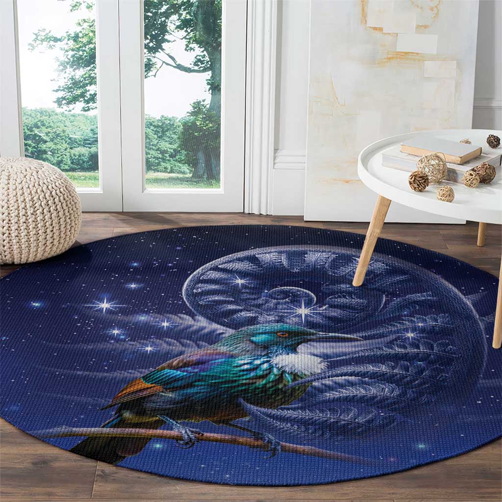 Tui Bird Matariki Galaxy Round Carpet Koru Silver Fern Aotearoa LT9 - Polynesian Pride