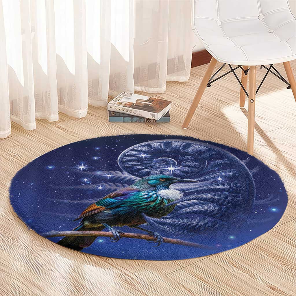 Tui Bird Matariki Galaxy Round Carpet Koru Silver Fern Aotearoa LT9 - Polynesian Pride