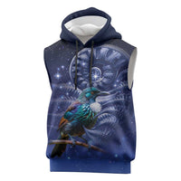 Tui Bird Matariki Galaxy Sleeveless Hoodie Koru Silver Fern Aotearoa