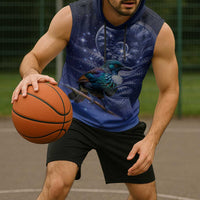 Tui Bird Matariki Galaxy Sleeveless Hoodie Koru Silver Fern Aotearoa