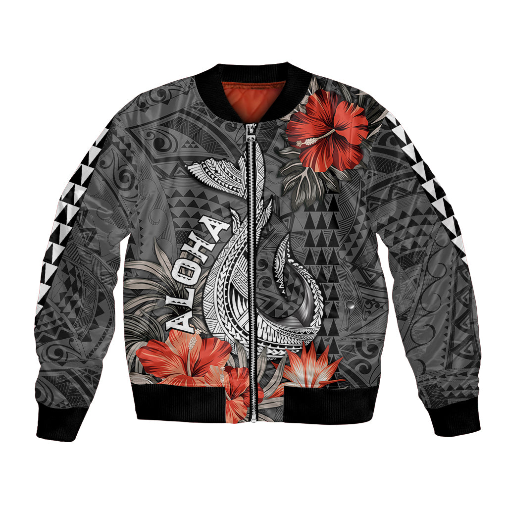 Hawaii Fish Hook Bomber Jacket Polynesian Vintage Vibes LT9 Unisex Black - Polynesian Pride