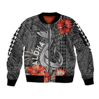 Hawaii Fish Hook Sleeve Zip Bomber Jacket Polynesian Vintage Vibes LT9 Unisex Black - Polynesian Pride