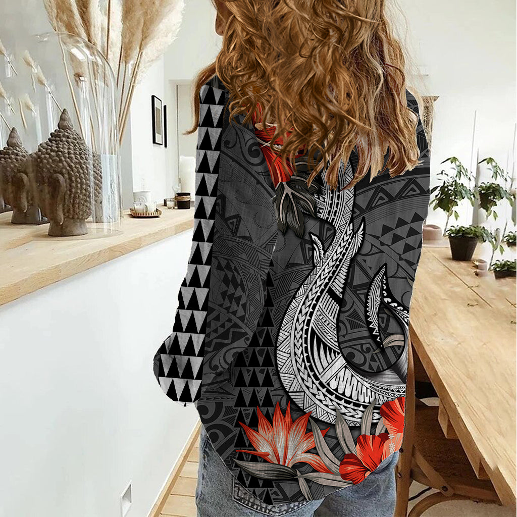 Hawaii Fish Hook Women Casual Shirt Polynesian Vintage Vibes LT9 - Polynesian Pride