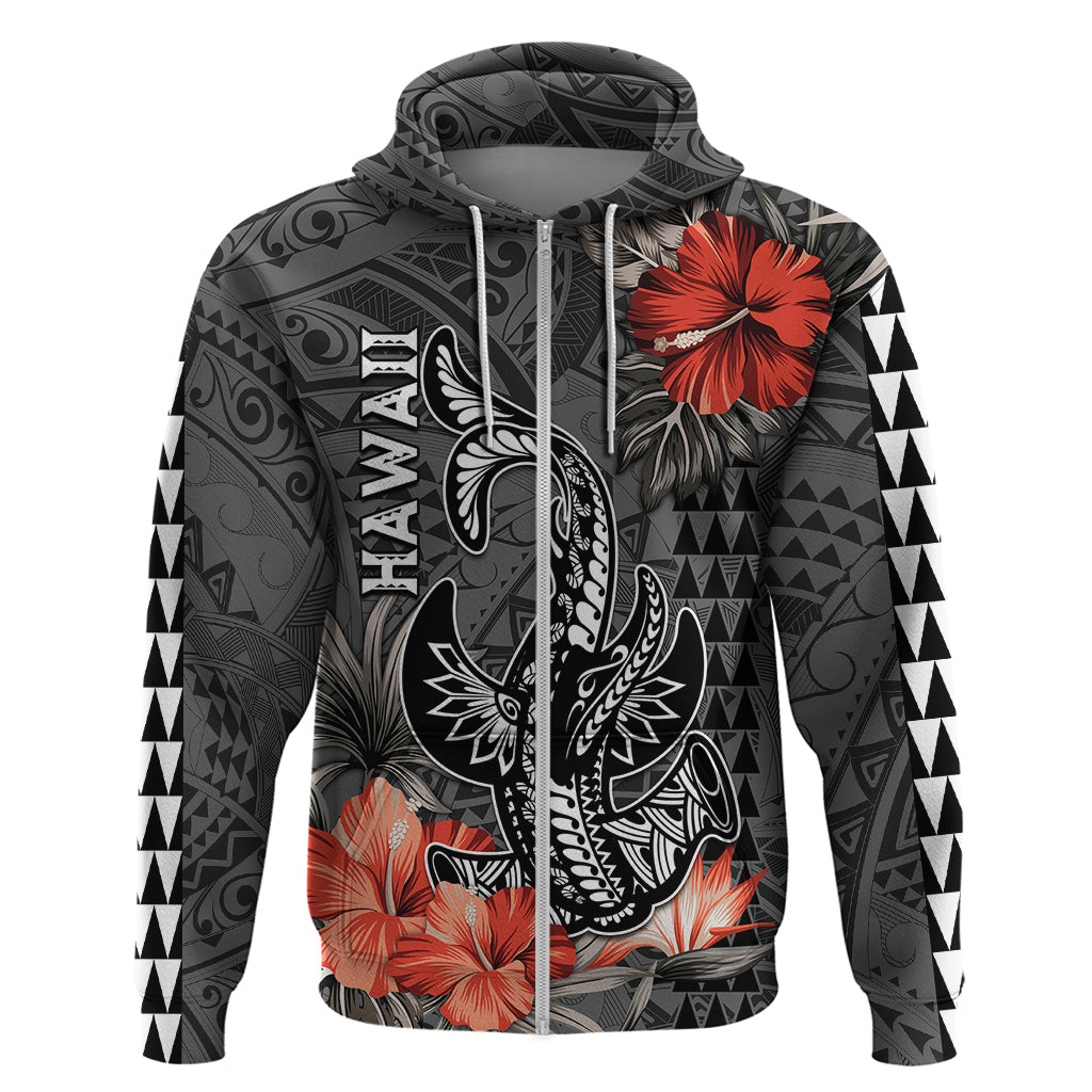 Hawaii Hammerhead Shark Hoodie Polynesian Vintage Vibes LT9 Zip Hoodie Black - Polynesian Pride