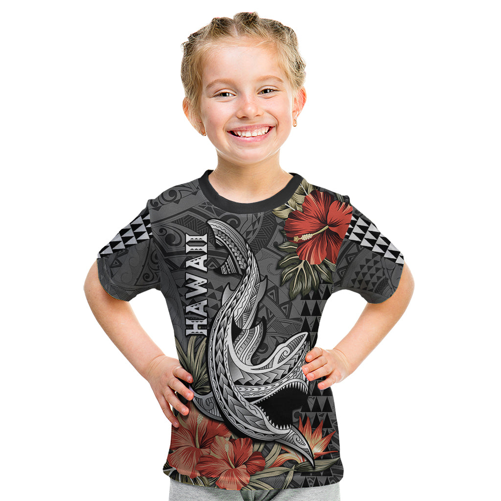 Hawaii Shark Tattoo Kid T Shirt Polynesian Vintage Vibes LT9 Black - Polynesian Pride