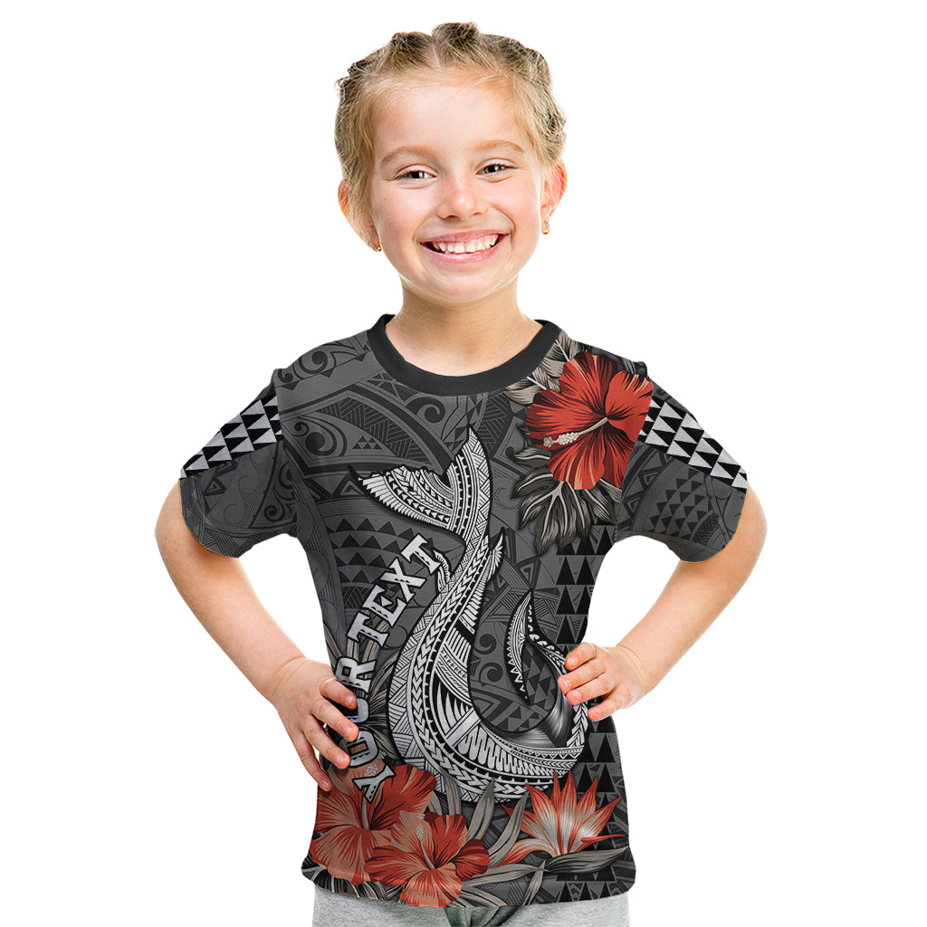 Personalised Hawaii Fish Hook Kid T Shirt Polynesian Vintage Vibes LT9 Black - Polynesian Pride