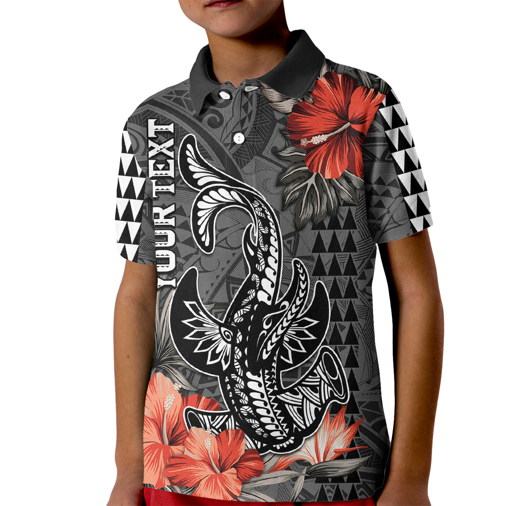 Personalised Hawaii Hammerhead Shark Kid Polo Shirt Polynesian Vintage Vibes LT9 Kid Black - Polynesian Pride