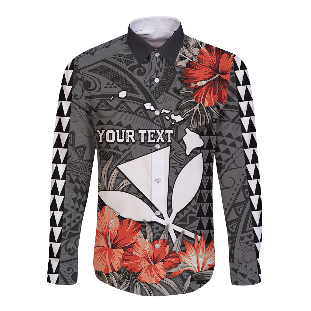 Personalised Hawaii Kanaka Maoli Long Sleeve Button Shirt Polynesian Vintage Vibes LT9 Unisex Black - Polynesian Pride