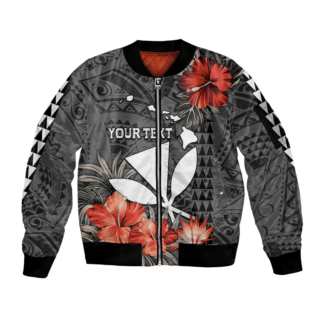 Personalised Hawaii Kanaka Maoli Sleeve Zip Bomber Jacket Polynesian Vintage Vibes LT9 Unisex Black - Polynesian Pride