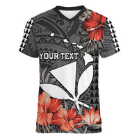 Personalised Hawaii Kanaka Maoli Women V Neck T Shirt Polynesian Vintage Vibes LT9 Female Black - Polynesian Pride