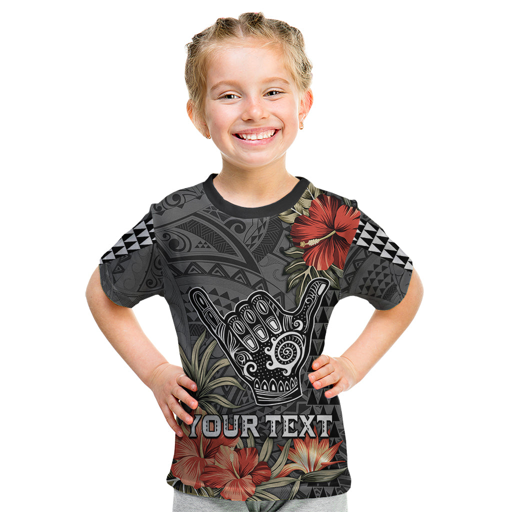Personalised Hawaii Shaka Surf Hand Sign Kid T Shirt Polynesian Vintage Vibes LT9 Black - Polynesian Pride