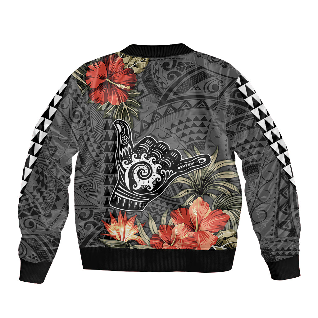 Personalised Hawaii Shaka Surf Hand Sign Sleeve Zip Bomber Jacket Polynesian Vintage Vibes LT9 - Polynesian Pride