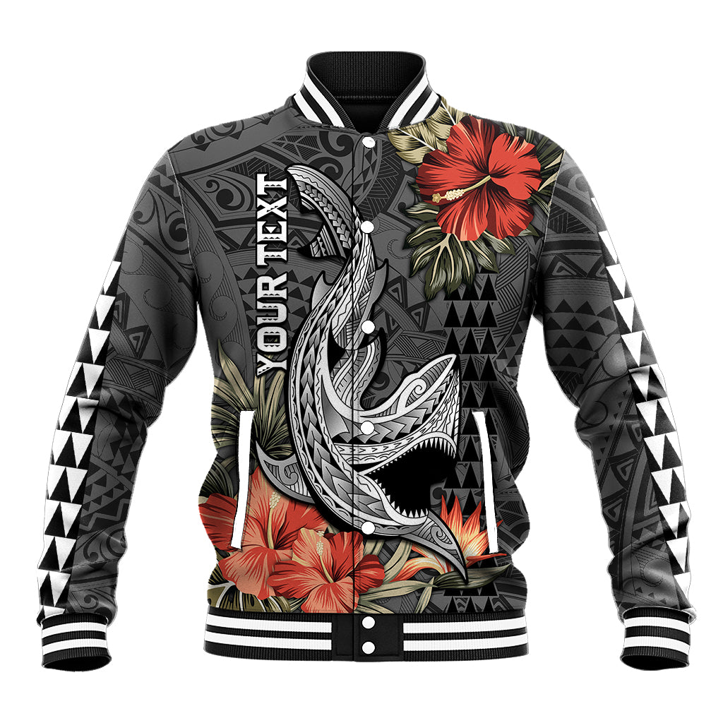 Personalised Hawaii Shark Tattoo Baseball Jacket Polynesian Vintage Vibes LT9 Unisex Black - Polynesian Pride