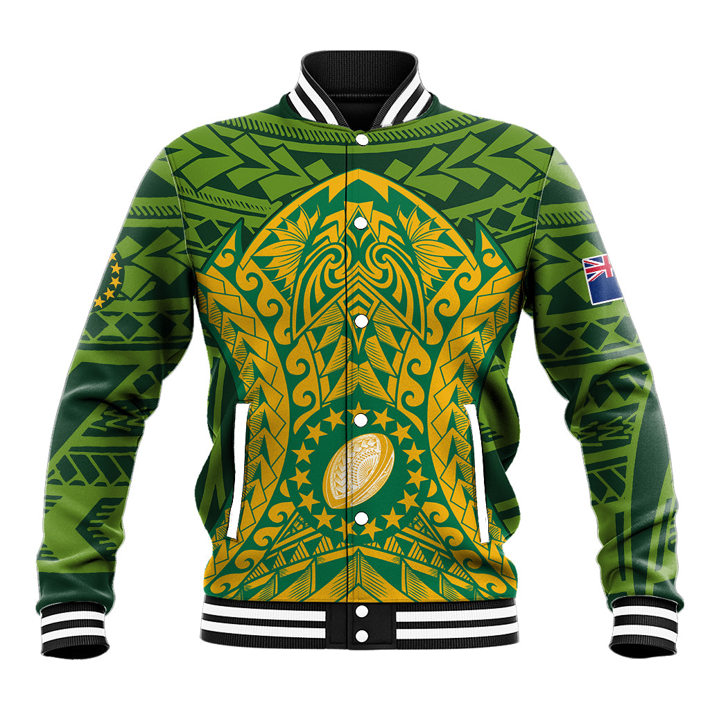 Cook Islands Rugby Baseball Jacket Kukis Athletic Style LT9 Unisex Green - Polynesian Pride