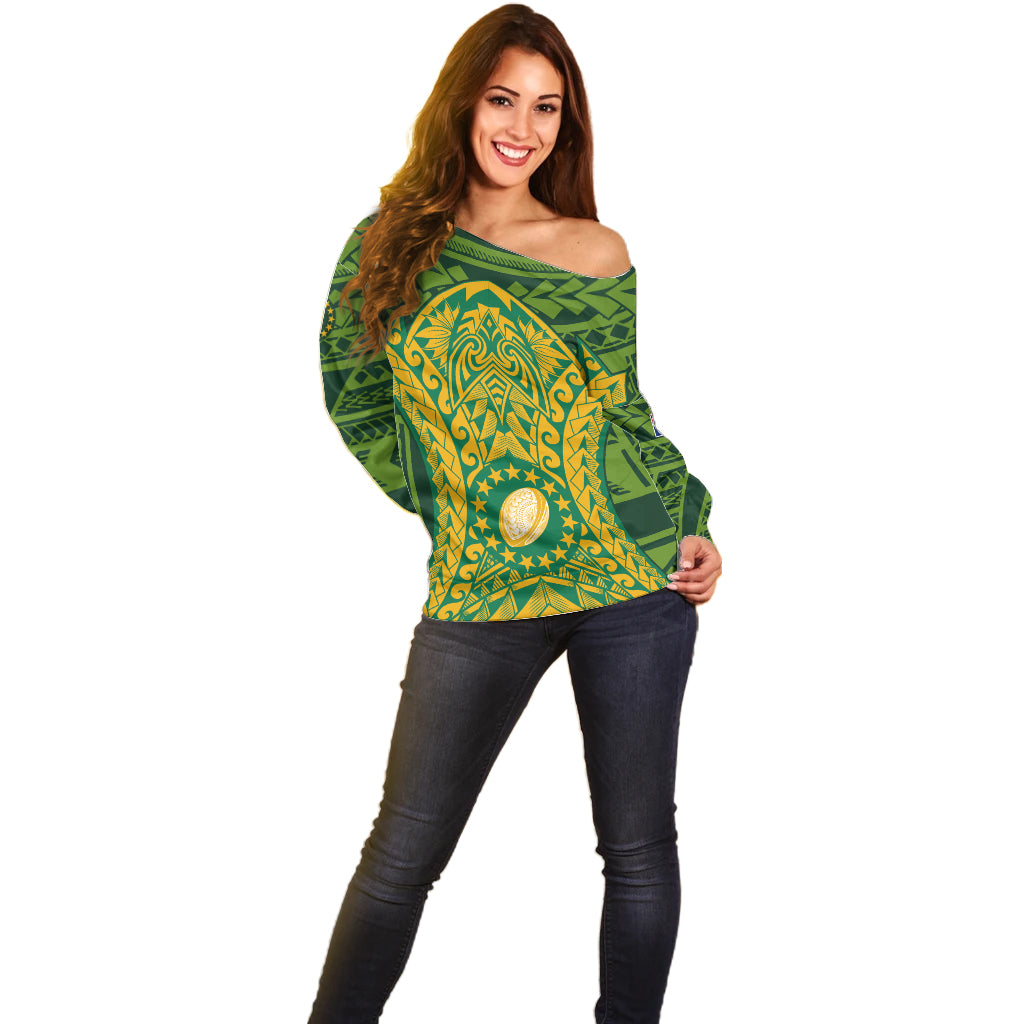 Cook Islands Rugby Off Shoulder Sweater Kukis Athletic Style LT9 - Polynesian Pride