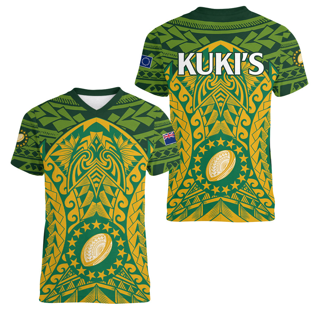 Cook Islands Rugby Women V Neck T Shirt Kukis Athletic Style LT9 - Polynesian Pride