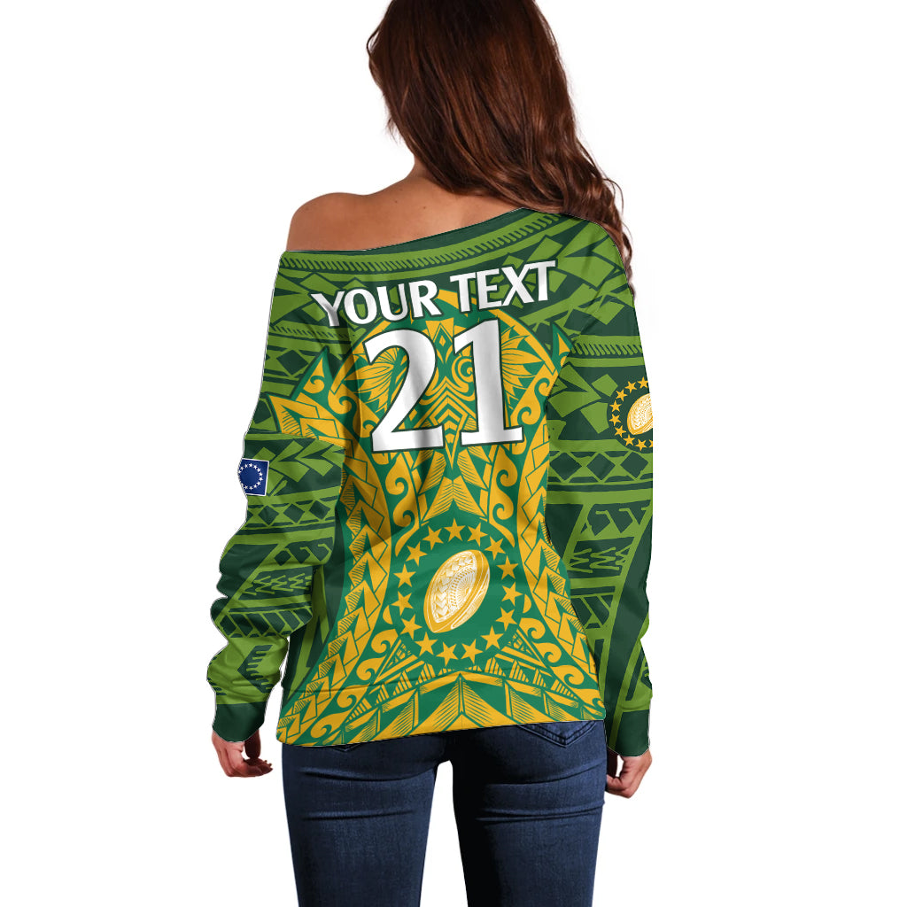 Personalised Cook Islands Rugby Off Shoulder Sweater Kukis Athletic Style LT9 - Polynesian Pride