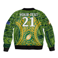 Personalised Cook Islands Rugby Sleeve Zip Bomber Jacket Kukis Athletic Style LT9 - Polynesian Pride