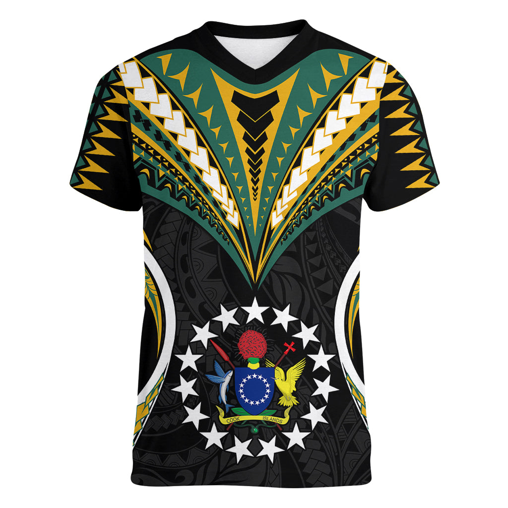 Polynesian Pride Cook Islands Women V Neck T Shirt Tribal Wave Style LT9 Female Black - Polynesian Pride