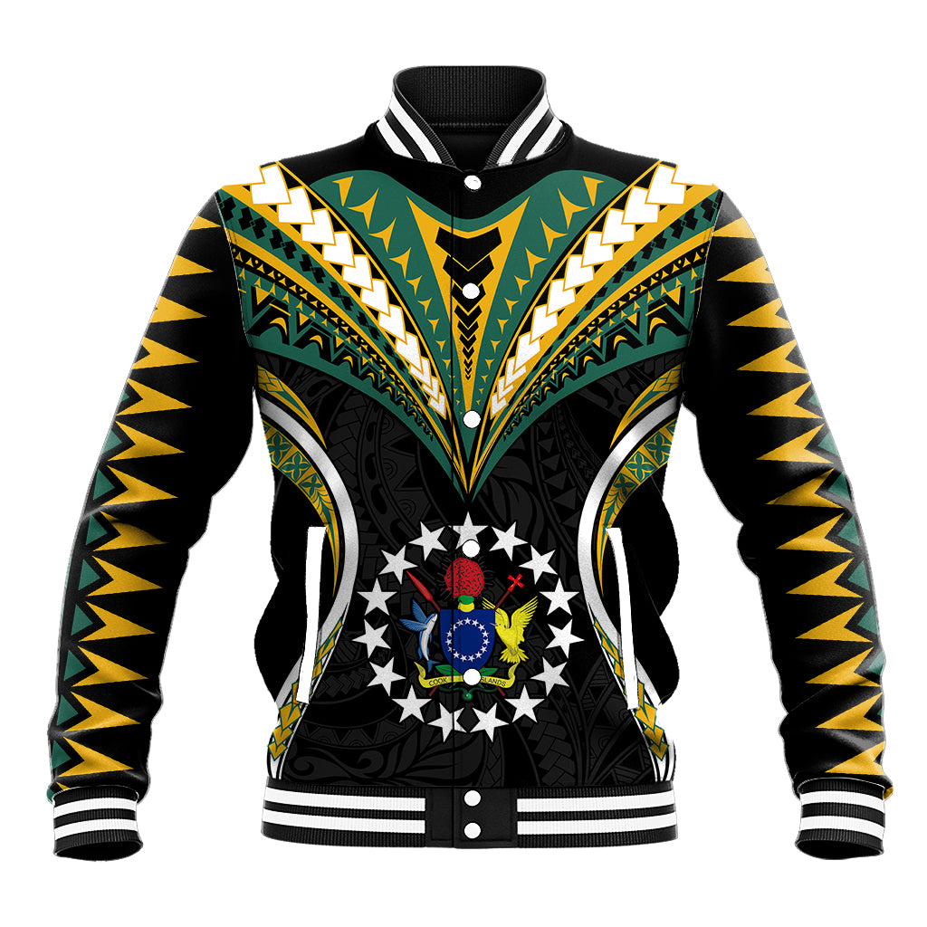 Personalised Polynesian Pride Cook Islands Baseball Jacket Tribal Wave Style LT9 Unisex Black - Polynesian Pride
