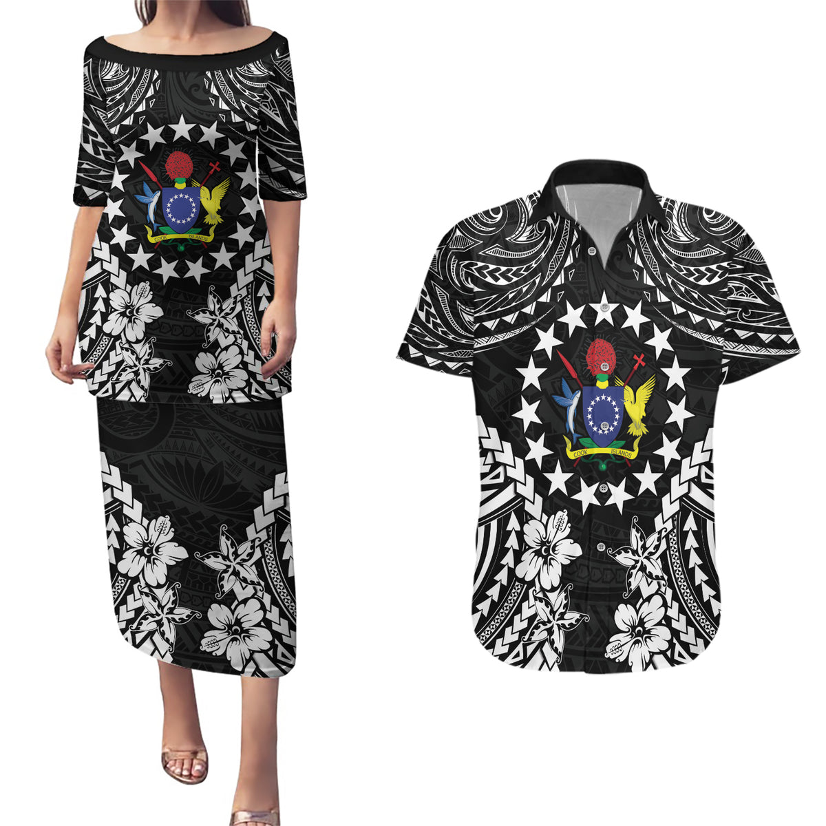 Cook Islands Ra o te Ui Ariki Est 1967 Couples Matching Puletasi and Hawaiian Shirt