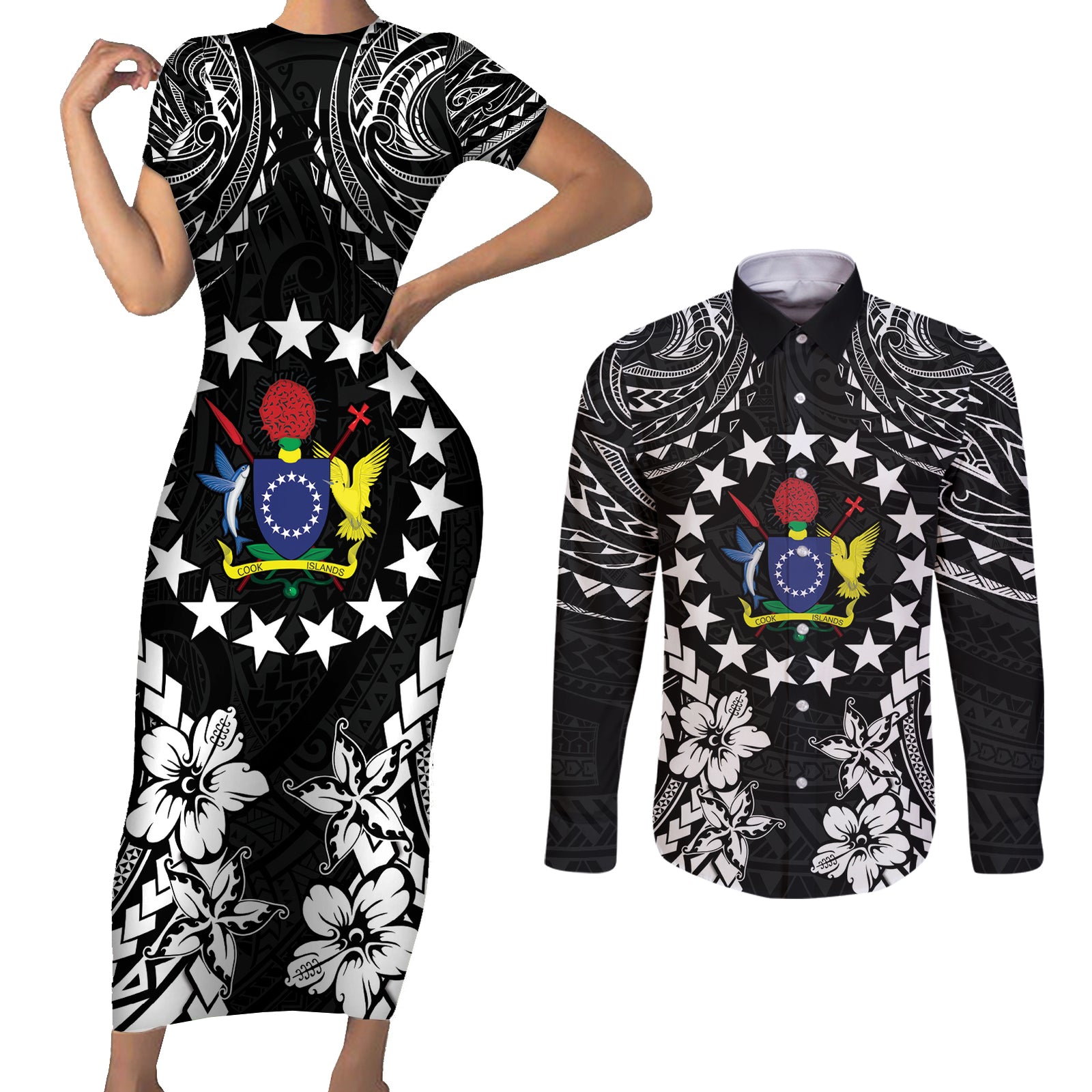 Cook Islands Ra o te Ui Ariki Est 1967 Couples Matching Short Sleeve Bodycon Dress and Long Sleeve Button Shirt