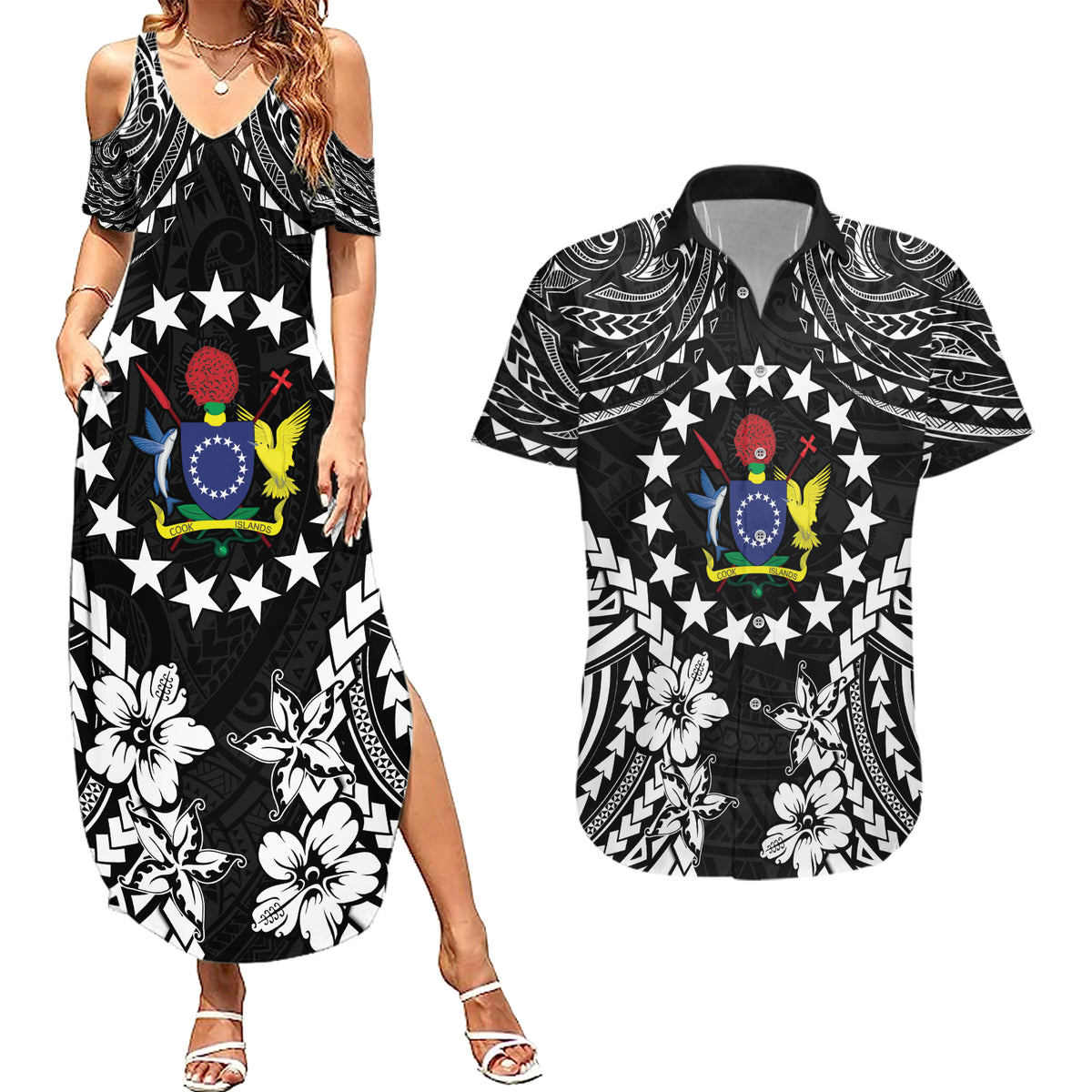 Cook Islands Ra o te Ui Ariki Est 1967 Couples Matching Summer Maxi Dress and Hawaiian Shirt