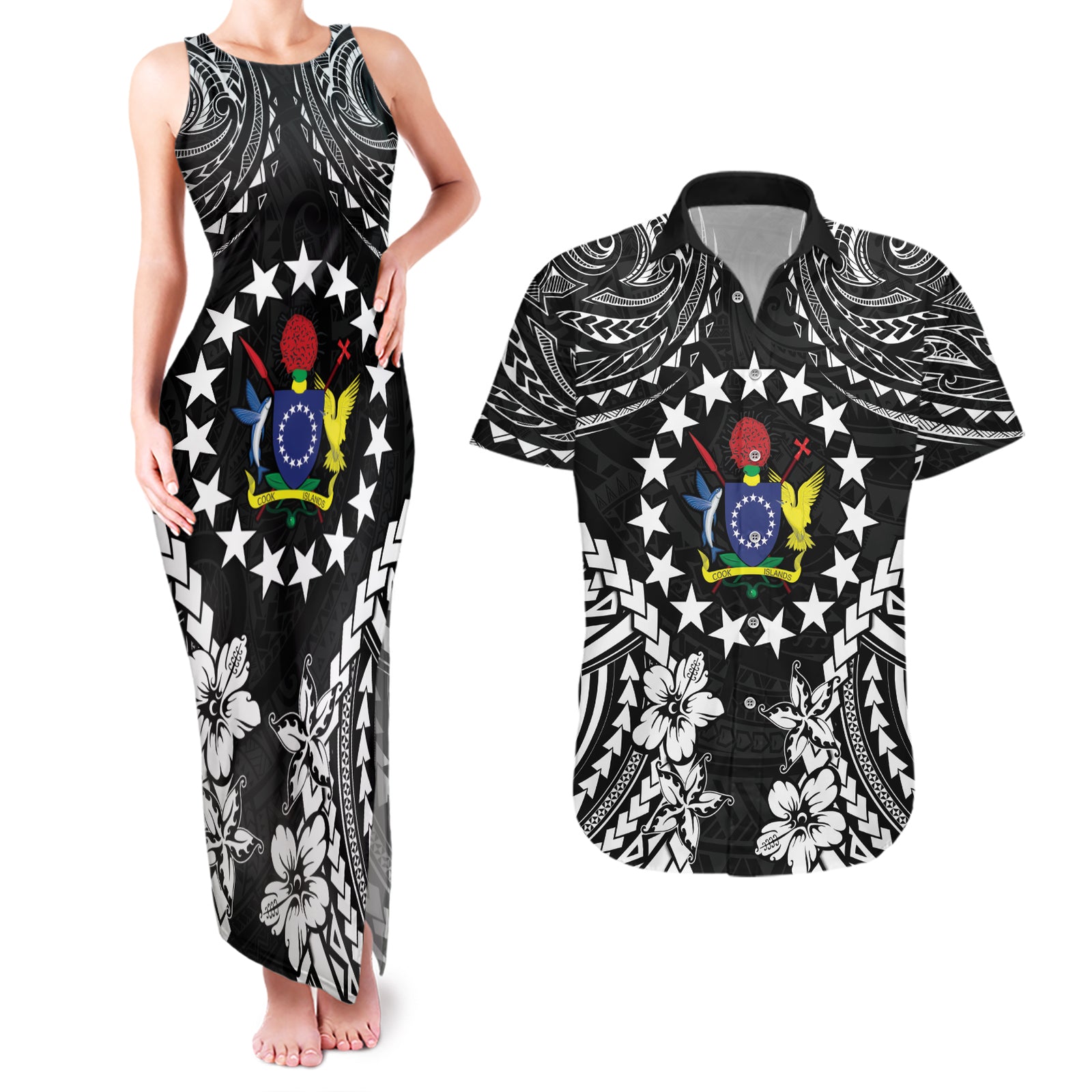 Cook Islands Ra o te Ui Ariki Est 1967 Couples Matching Tank Maxi Dress and Hawaiian Shirt