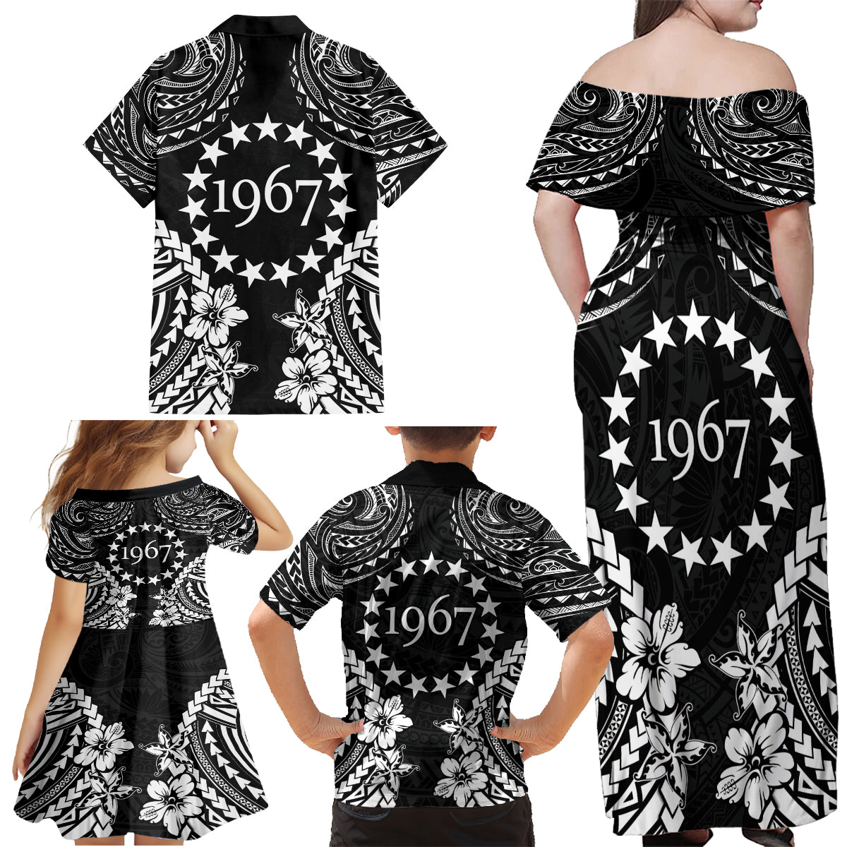 Cook Islands Ra o te Ui Ariki Est 1967 Family Matching Off Shoulder Maxi Dress and Hawaiian Shirt