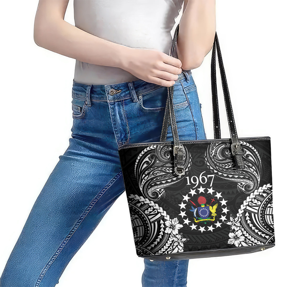 Cook Islands Ra o te Ui Ariki Est 1967 Leather Tote Bag