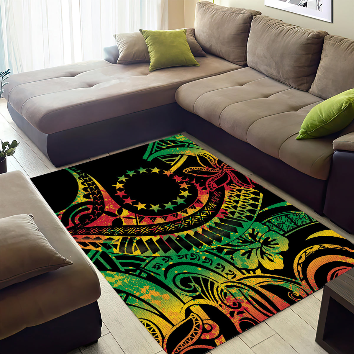 Cook Islands 15 Stars Area Rug Kuki Airani Polynesian Tribal Wave Tattoo