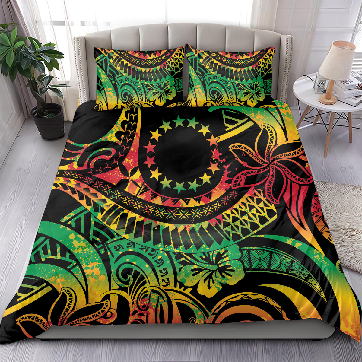 Cook Islands 15 Stars Bedding Set Kuki Airani Polynesian Tribal Wave Tattoo