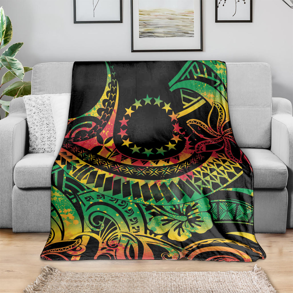 Cook Islands 15 Stars Blanket Kuki Airani Polynesian Tribal Wave Tattoo