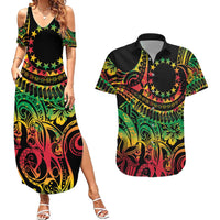 Cook Islands 15 Stars Couples Matching Summer Maxi Dress and Hawaiian Shirt Kuki Airani Polynesian Tribal Wave Tattoo