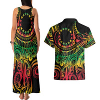 Cook Islands 15 Stars Couples Matching Tank Maxi Dress and Hawaiian Shirt Kuki Airani Polynesian Tribal Wave Tattoo