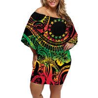 Cook Islands 15 Stars Family Matching Off Shoulder Short Dress and Hawaiian Shirt Kuki Airani Polynesian Tribal Wave Tattoo